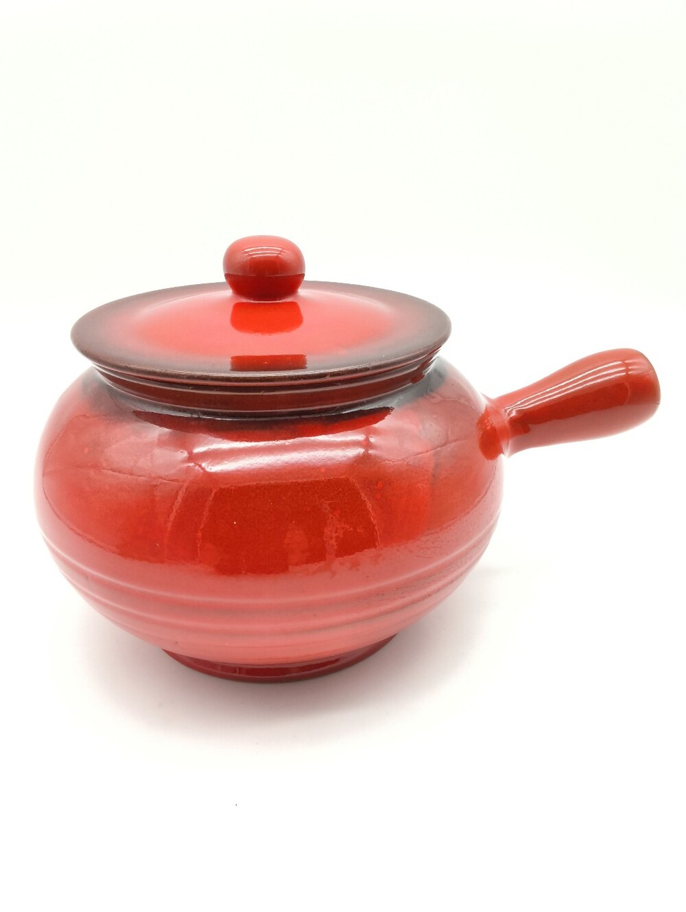 Vintage Italian Terracotta Red Flambe Single Handle Casserole Dish